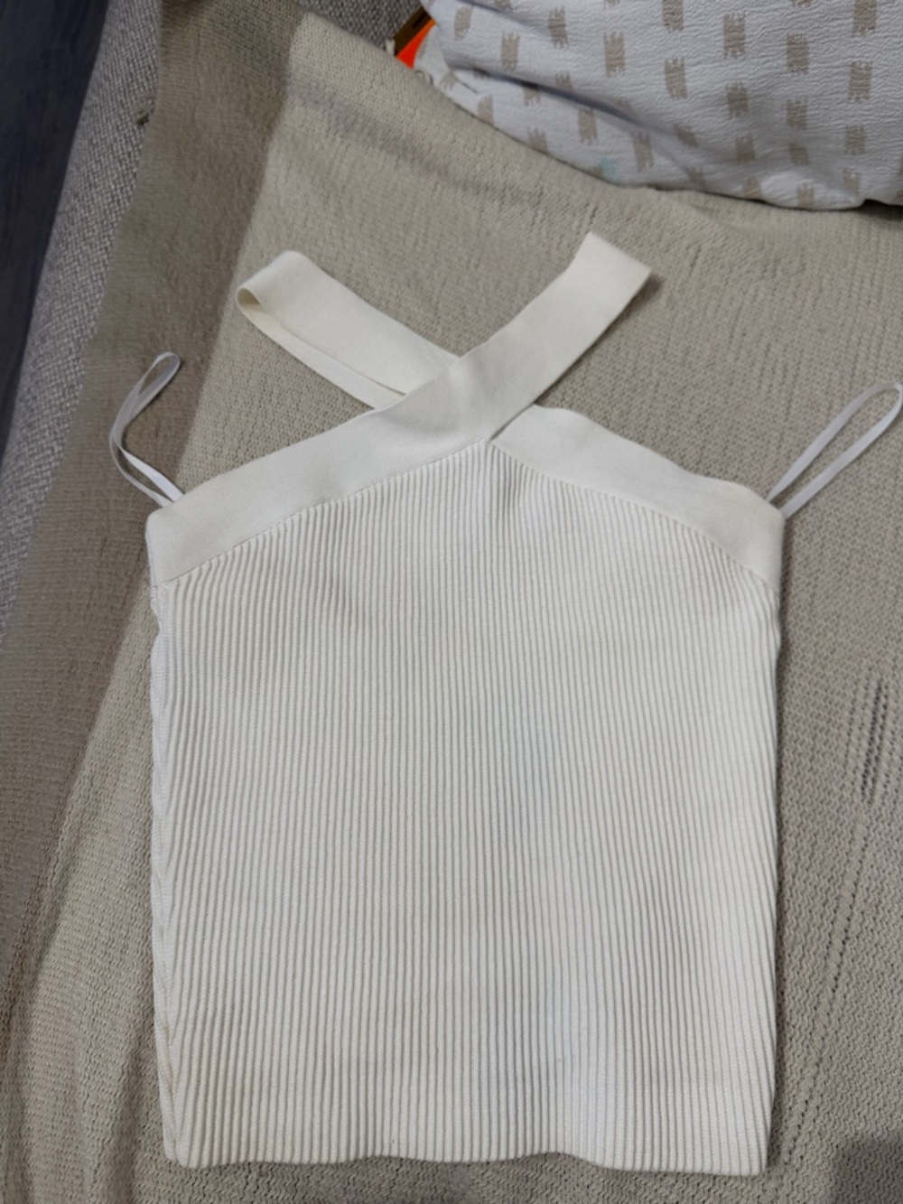 Babaton Cream Cross-Front Ribbed Tank